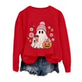 thumbnail image 5 of Xingjin Halloween Sweatshirt 2026 Women's Crewneck Graphic Print Long Sleeve Pullover Soft Casual Loose Fit Top Holiday Look Collection Edition,Red,XXL, 5 of 5