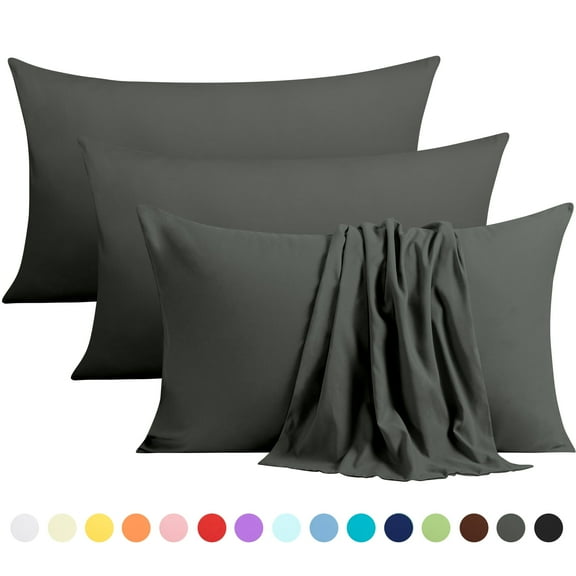 NTBAY Ultra Soft Double Brushed Microfiber Pillowcase Set, Hypoallergenic, Queen Size, Dark Gray, 4 Pack