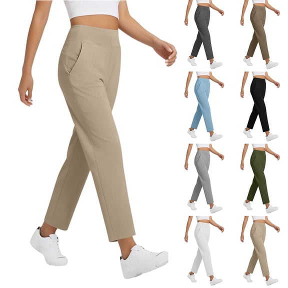 Nestiefly Women's Golf Pants Stretchy Travel Dress Pant High Waisted with Pockets Straight Leg Soft Work Lightweight Dark Gray M