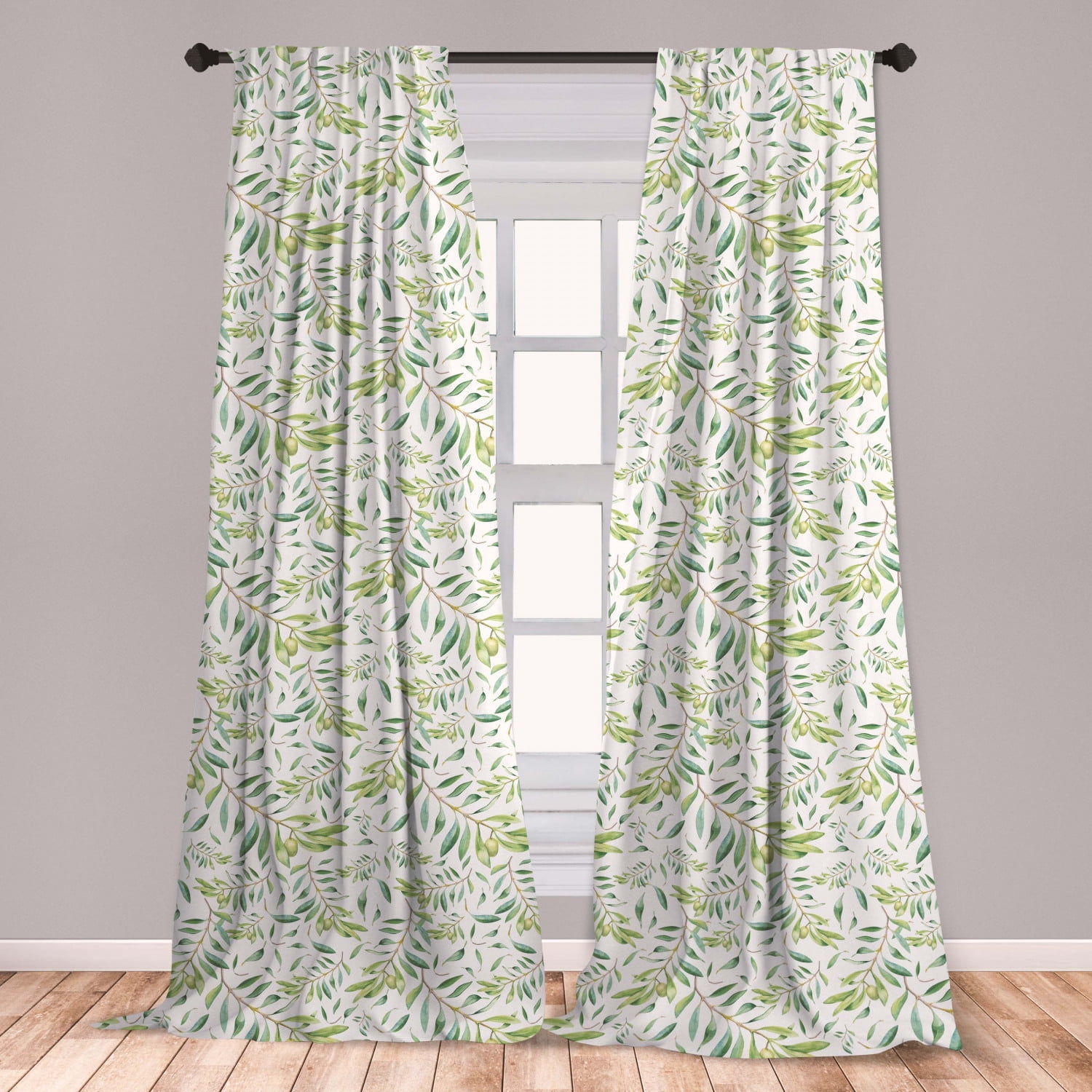 Green Leaf Curtains 2 Panels Set Watercolor Style Olive Branch Mediterranean Tree Organic Window Drapes For Living Room Bedroom Avocado Green By Ambesonne Walmart Com Walmart Com