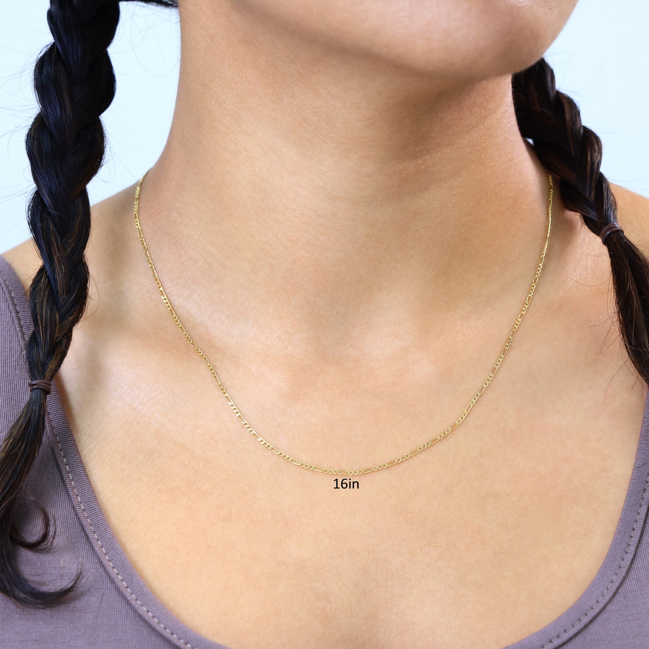 Nuragold 10k Real Yellow Gold Solid Figaro Link 1.75mm Chain Necklace (16"-24") Dainty Italian Jewelry for Men & Women