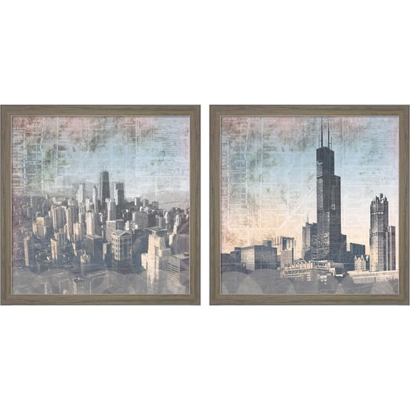Great Art Now Chicago Skyline by Dan Meneely, 2 Piece Framed Art Set Each 13"W x 13"H