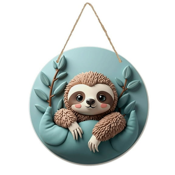 Rustic Round Wooden Wall Art Sign, 8" Decorative Home Decor, Vintage Cute Cartoon Sloth Designs, Easy Hang, Gift-Ready for Christmas Living Room Bedroom Kitchen Office