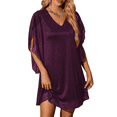 thumbnail image 1 of Vestido Brillante para Mujer, con Mangas Murciélago, para Cóctel y Club. Púrpura L, 1 of 9
