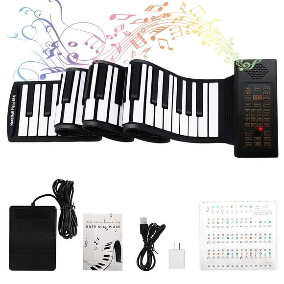 88 Touches Piano Enroulable avec Pédale Amélioré Piano Numérique Portable Autocollant Clavier pour Enfants Débutants