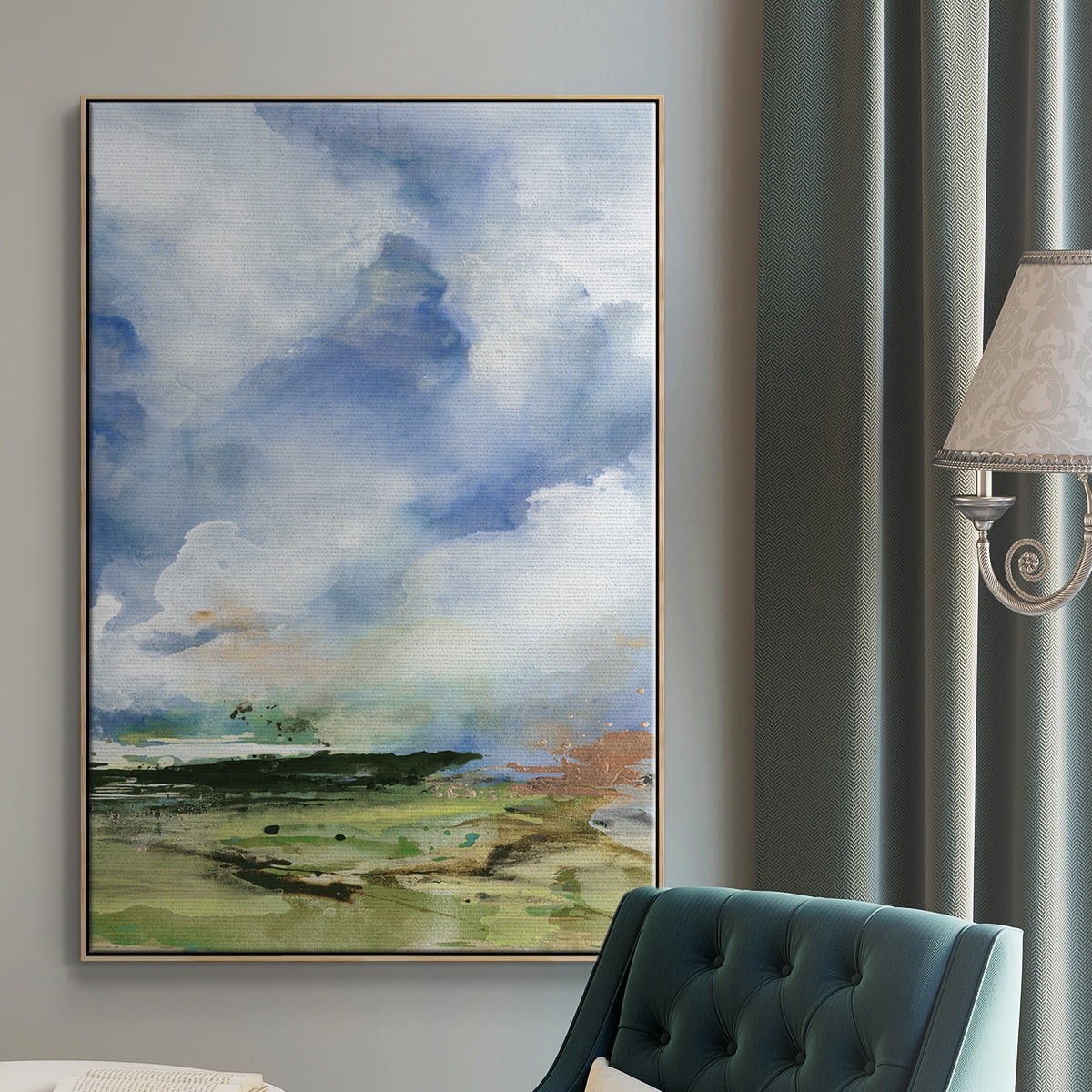 Spring Air II Framed Premium Gallery Wrapped Canvas - Ready to Hang - 27 x 41 - Natural Wood Floating Frame