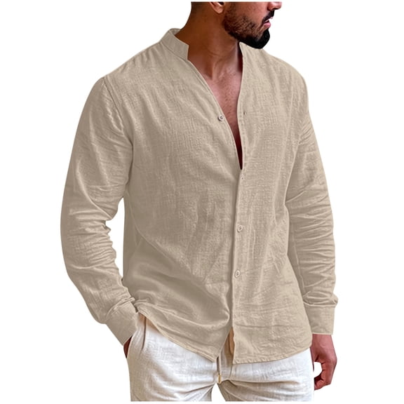 Fnooota Mens Casual Button Down Shirts, Holiday Lightweight Long Sleeve Breathable Summer Shirts Khaki Size M-3XL