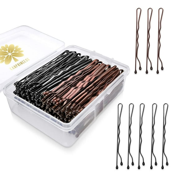 KANPRINCESS 100PCS 2.4Inches/6cm Hair Pins,Multicolor Bobby Pin, Hair Bobby Pins for All Hair Types,Hair Accessories for Women Girls Hair Salon Bun Hair Pin With Clear Storage Box(Black+Brown)