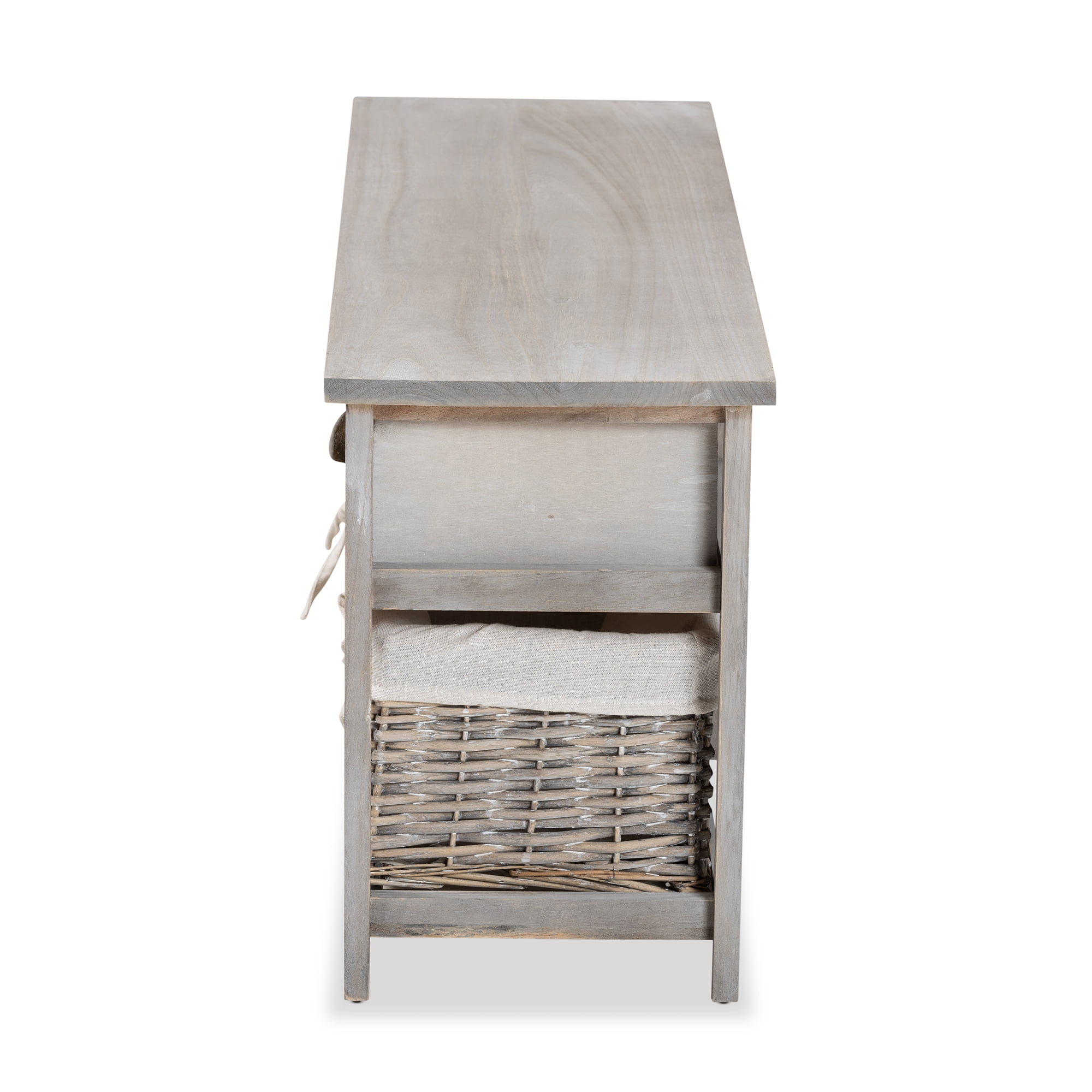 Baxton Studio Mabyn 3 Drawer, 3 Basket Wood Bench, Natural