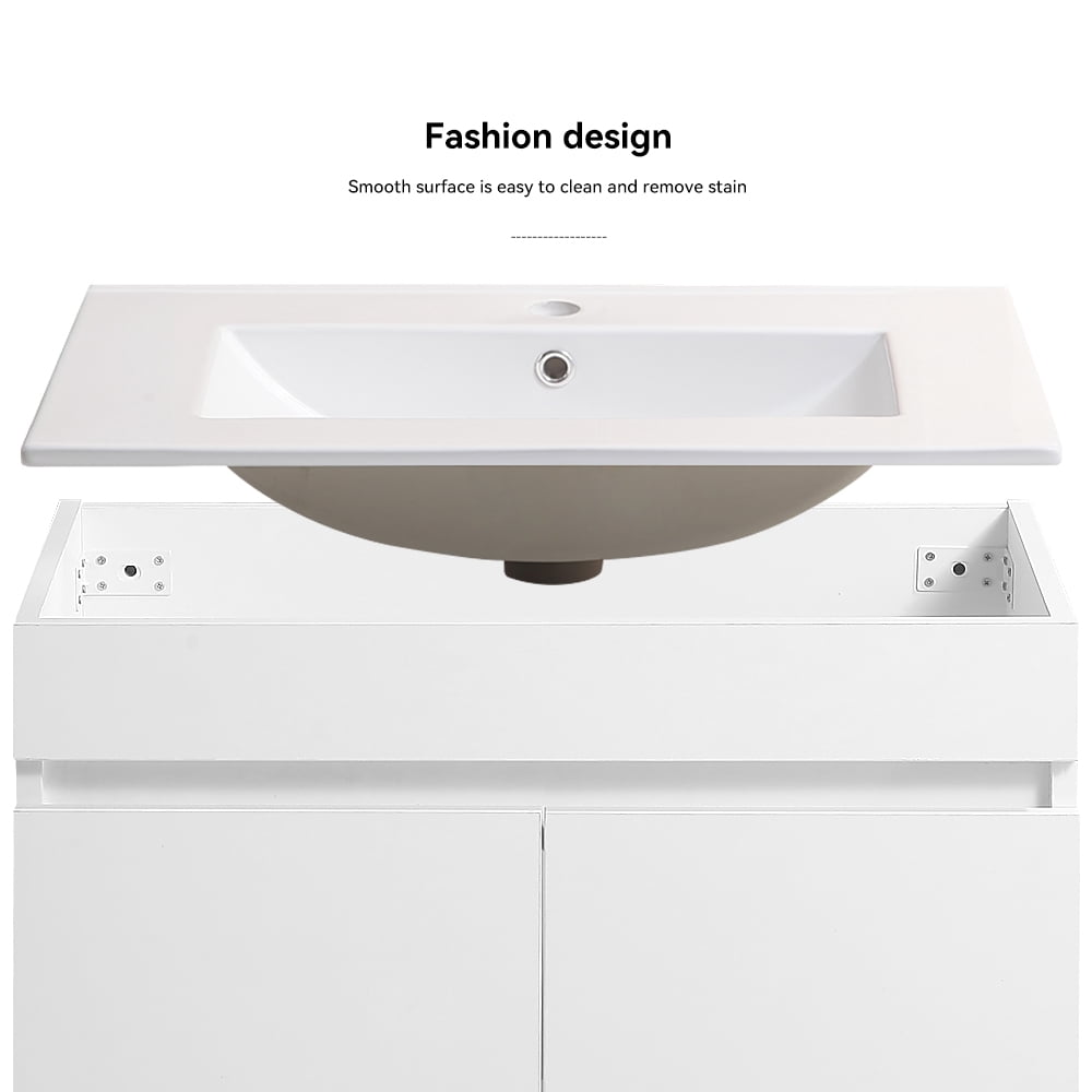KYLE & KAY 24 inch Modern Wall-Mounted Bathroom Sink Cabinet, Floating Bathroom Vanity with Storage and Two Soft Close Doors,with Sink, Faucet Not Included,Solid Wood, White.