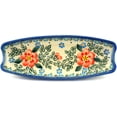 thumbnail image 2 of Polish Pottery 9¼-inch Corn Tray (Peach Tudor Rose Theme) Signature UNIKAT Hand Painted in Boleslawiec, Poland + Certificate of Authenticity, 2 of 6
