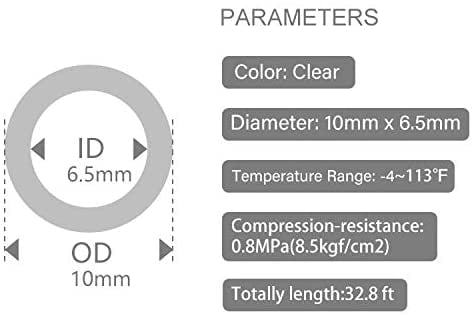 MKEUDQ-Pneumatic Tubing 10mm x 6.5mm PU Polyurethane Tube Air Hose Line for Air Compressor Fitting or Fluid Transfer (Clear 32.8ft/10Meters)