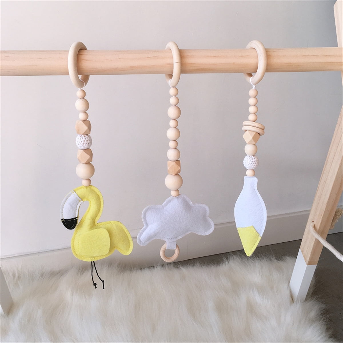 Baby Play Wooden Stand Nursery Fun Hanging Toys Mobile Wood Rack Activity kids