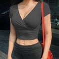 thumbnail image 3 of Camiseta negra Sexy con cuello en V para mujer, Top corto de manga corta Y2k, ropa de calle, Tops de corsé de moda coreana, 2023, 3 of 5
