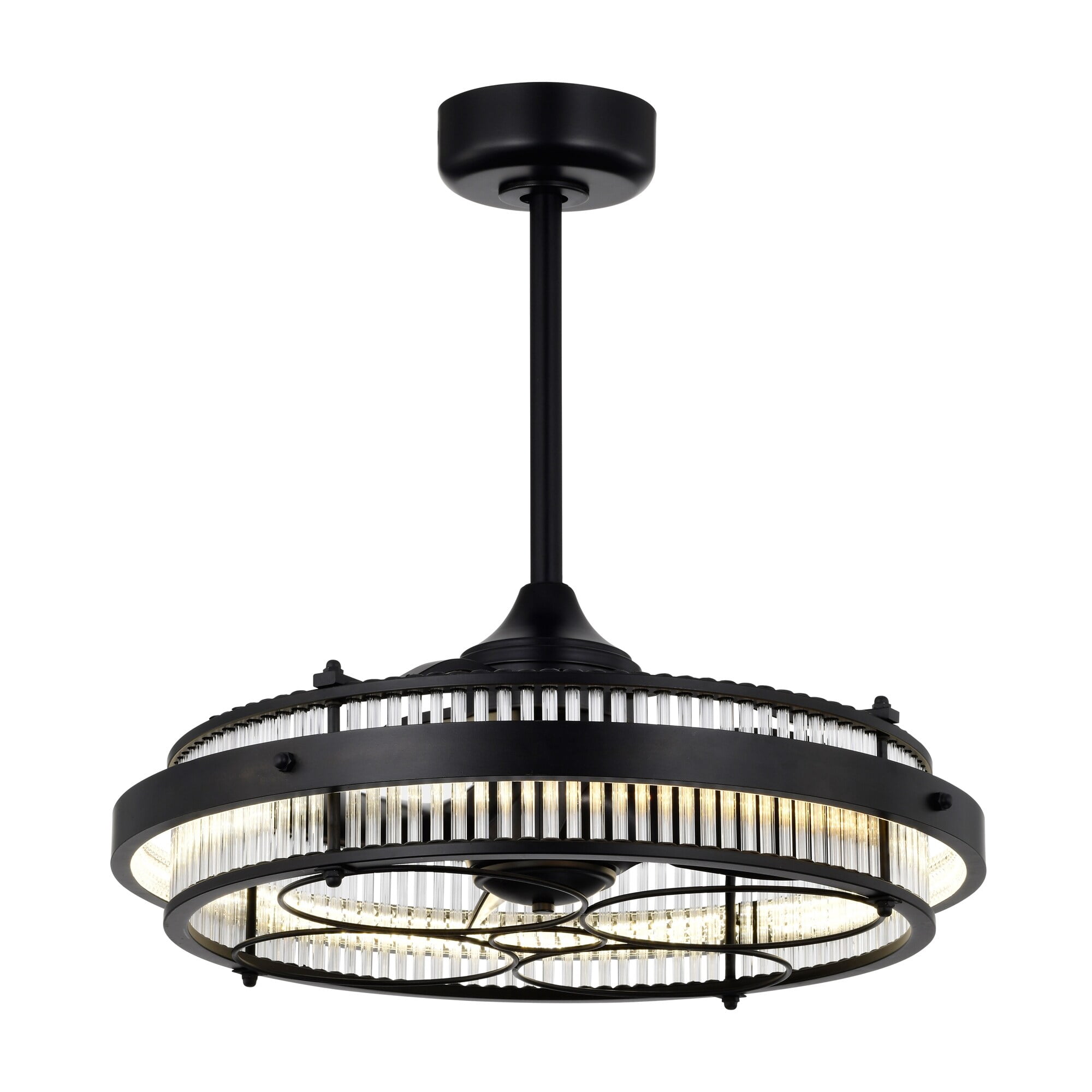 Warehouse of Tiffany Daciana 28 Inch Matte Black Finished Glam LED Ceiling Fandelier with Remote - N/A