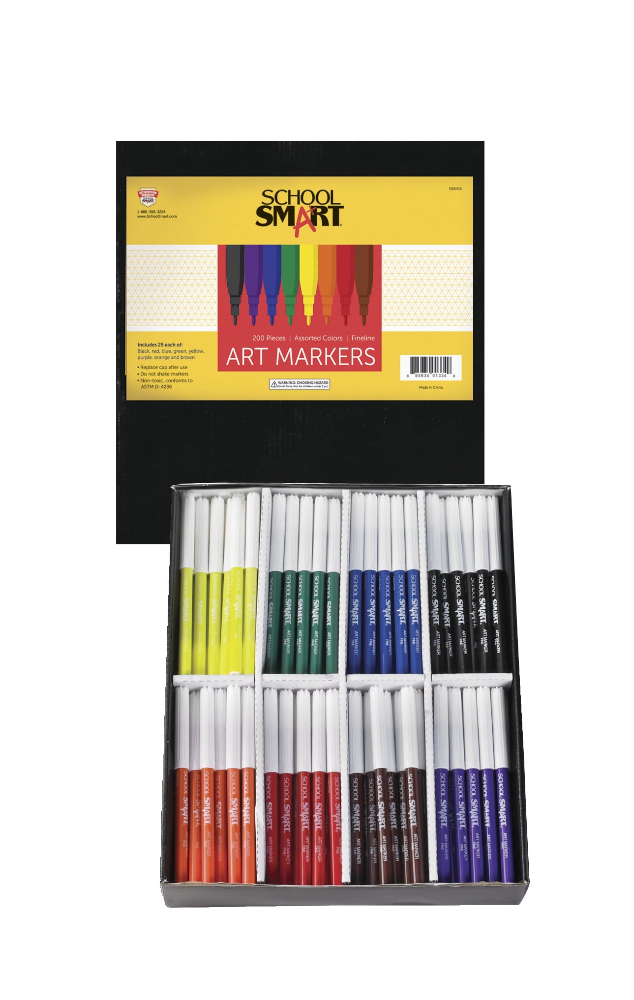 School Smart Art Marker, Fineline Tip, Assorted Colors, Pack of 200