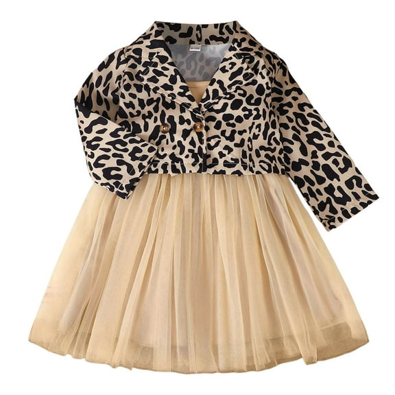 Byoo Newborn Girls Outfits Leopard Print Long Sleeve Jacket and Sleeveless Mesh Dress Set