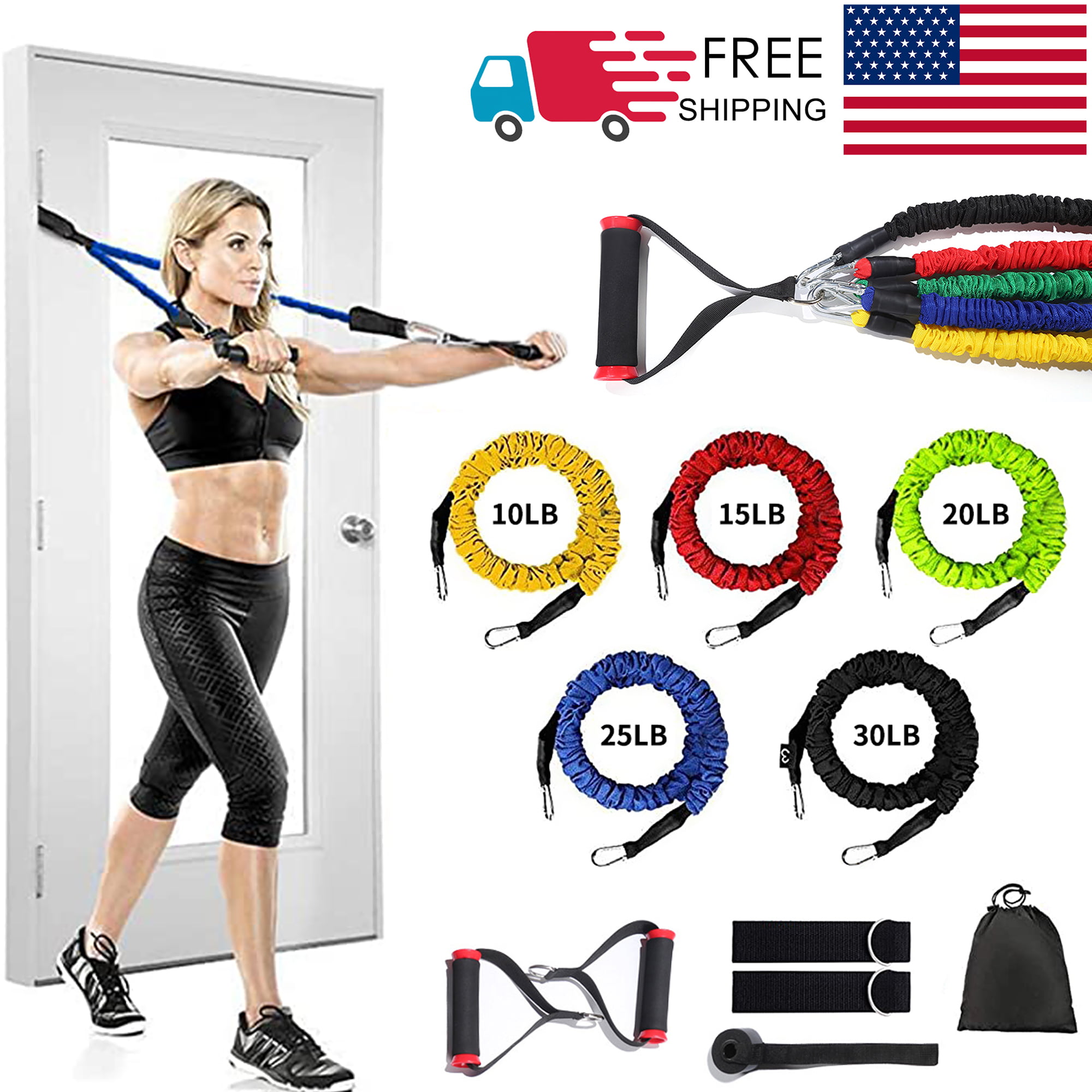 11pcs Exercise Resistance Bands Set Stackable up to 100 lbs 