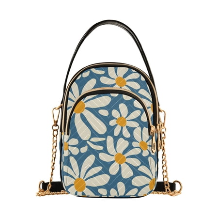 FORMRS Crossbody Bag for Women Quilted Travel Shoulder Cell Phone Purse with Chain Strap Handbag, Whimsy Daisy Pattern