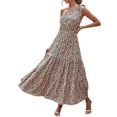 thumbnail image 4 of Seyurigaoka Women'sSummer Boho Long Dress, Floral Print One Shoulder Sleeveless Ruffle Hem Blouson Dress, 4 of 7