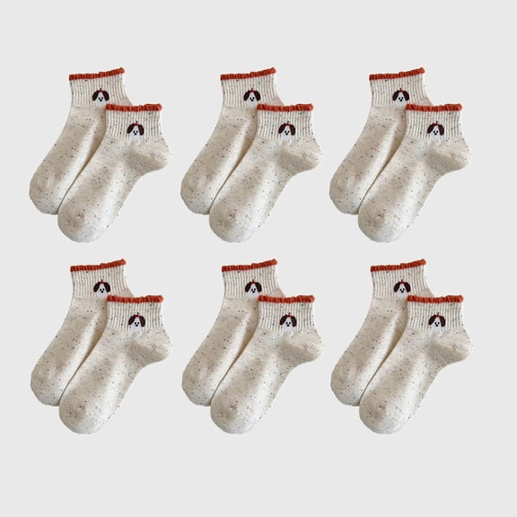 Women's Cute Bear Embroidered Speckled Ankle Socks 6pk - Orange