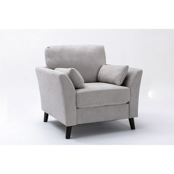Otto 37 Inch Armchair, Pocket Coil Springs, 2 Throw Pillows, Gray Velvet- Saltoro Sherpi