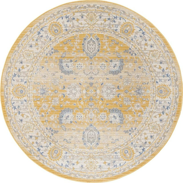 Unique Loom Tapis de Bordure Vintage Blancney 5' x 5' Rond Jaune Toscan/ivoire