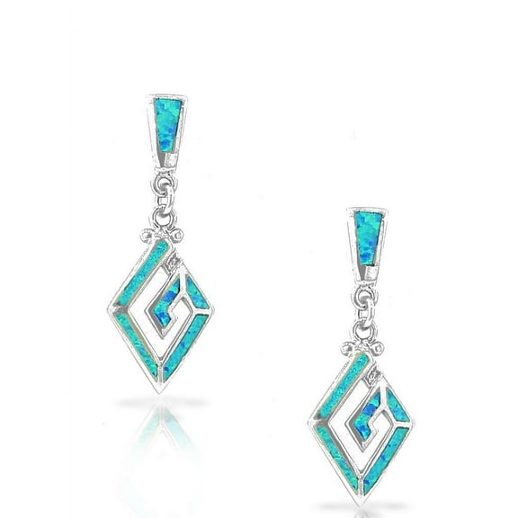 925 Sterling Silver Blue Turquoise-Tone Simulated Opal Whirlpool Drop Dangle Earrings