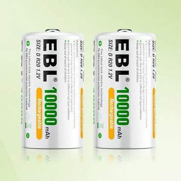 EBL Rechargeable D Batteries (2 Pack), D Cell Batteries NiMH 1.2V