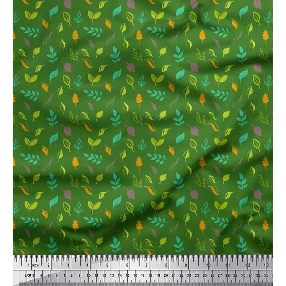 Soimoi Green Rayon Fabric Leaves Clip Art Decor Fabric Printed Yard 56 Inch Wide