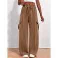 thumbnail image 4 of Women'S Plus Size Drawstring Running Sweatpants Loose Fit Wide Leg Pure Color Athletic Trousers Khaki L, 4 of 8