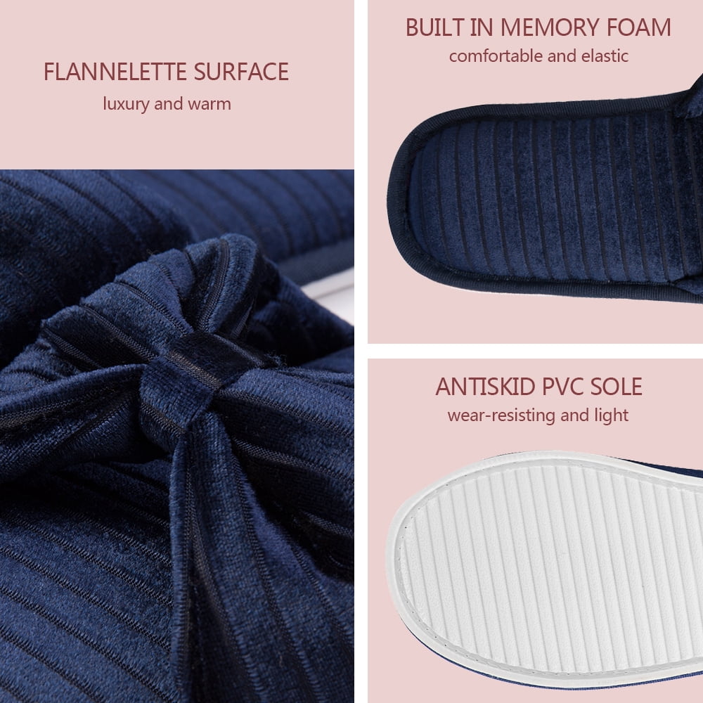 Women’s Open Toe Indoor Slide Slippers with Memory Foam, Soft House Shoes with Bow