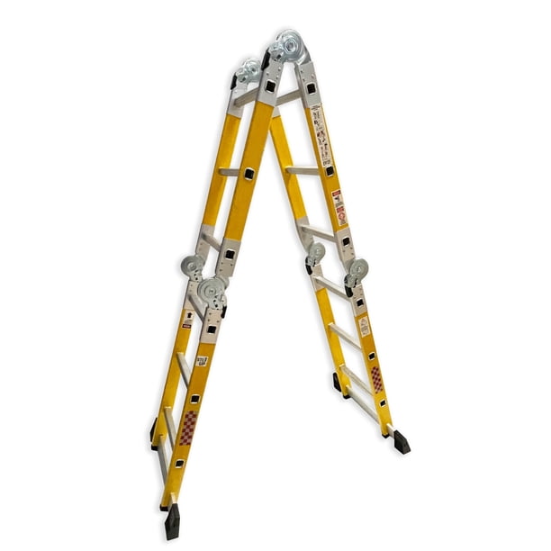 Escalera Multiposiciones Dielectrica Fibra Vidrio Peldaños 12 Color Amarillo