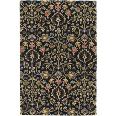 Christmas Concerts Bay Area 4' x 6' English Botany Tar Black and Bay Leaf Green Hand Tufted Wool Area Throw Rug ()