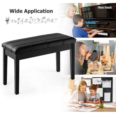 Kunova Duet Piano Bench - Black Solid Wood With Leather Seat | Storage Compartment For Sheet Music | Two-Person Keyboard Bench