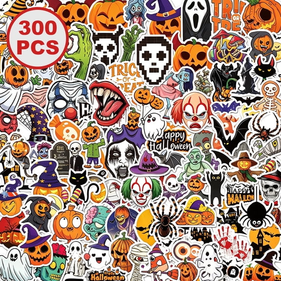 Halloween Vinyl Stickers Bulk Stickers, Halloween Party Favors Crafts Treat Supplies for Gifts, 300Pcs