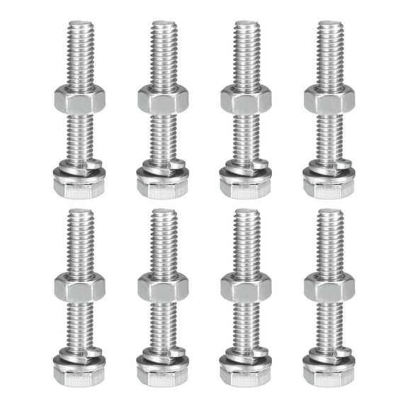 M6 x 40mm Hex Head Screws Bolts, Nuts, Flat & Lock Washers Kits, 304 Stainless Steel Fully Thread Hexagon Bolts 8 Sets