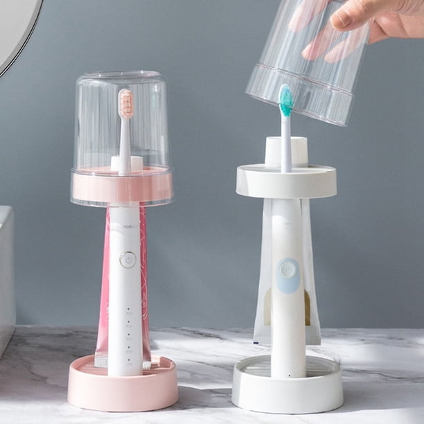 Portacepillos de Dientes con Tapa para Vaso, Compatible con Cepillos de Dientes Eléctricos y Convencionales Rosa