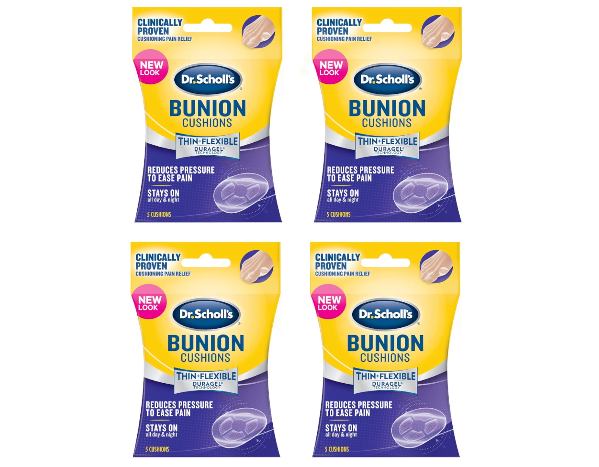 4 Pack Dr. Scholl's Duragel Bunion Cushions, Thin & Flexible, 5 Cushions Each