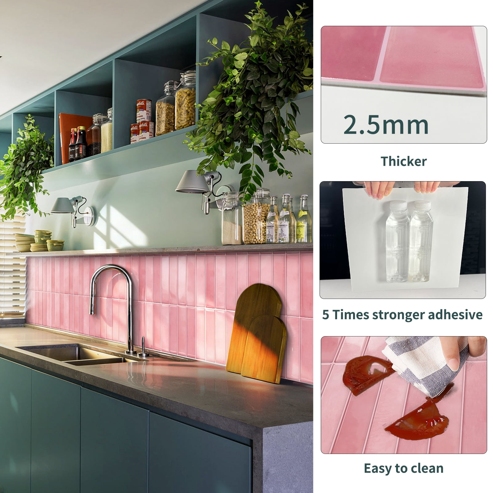 DEWOO 10 Sheet Thicker Peel and Stick Backsplash Tile,3D Self Adhesive Wall Tiles Stick on Backsplash for Kitchen,Bathroom,Camper (12"×12",Pink)