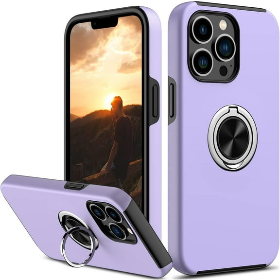 IPhone 13 Pro Case with Ring Holder Dual Layer Heavy Duty Protective Cover with Embedded Reinforced Metal Stand Magnetic Slim Phone Case for iPhone 13 Pro(Purple)