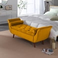 thumbnail image 3 of SZLIZCCC Storage Bed Bench for Bedroom, Velvet Upholstered Rolled Armed Button Tufted Sofa Stool Bench, Storage Ottoman Couch Long Bench with Solid Wood Legs Brown, 3 of 8