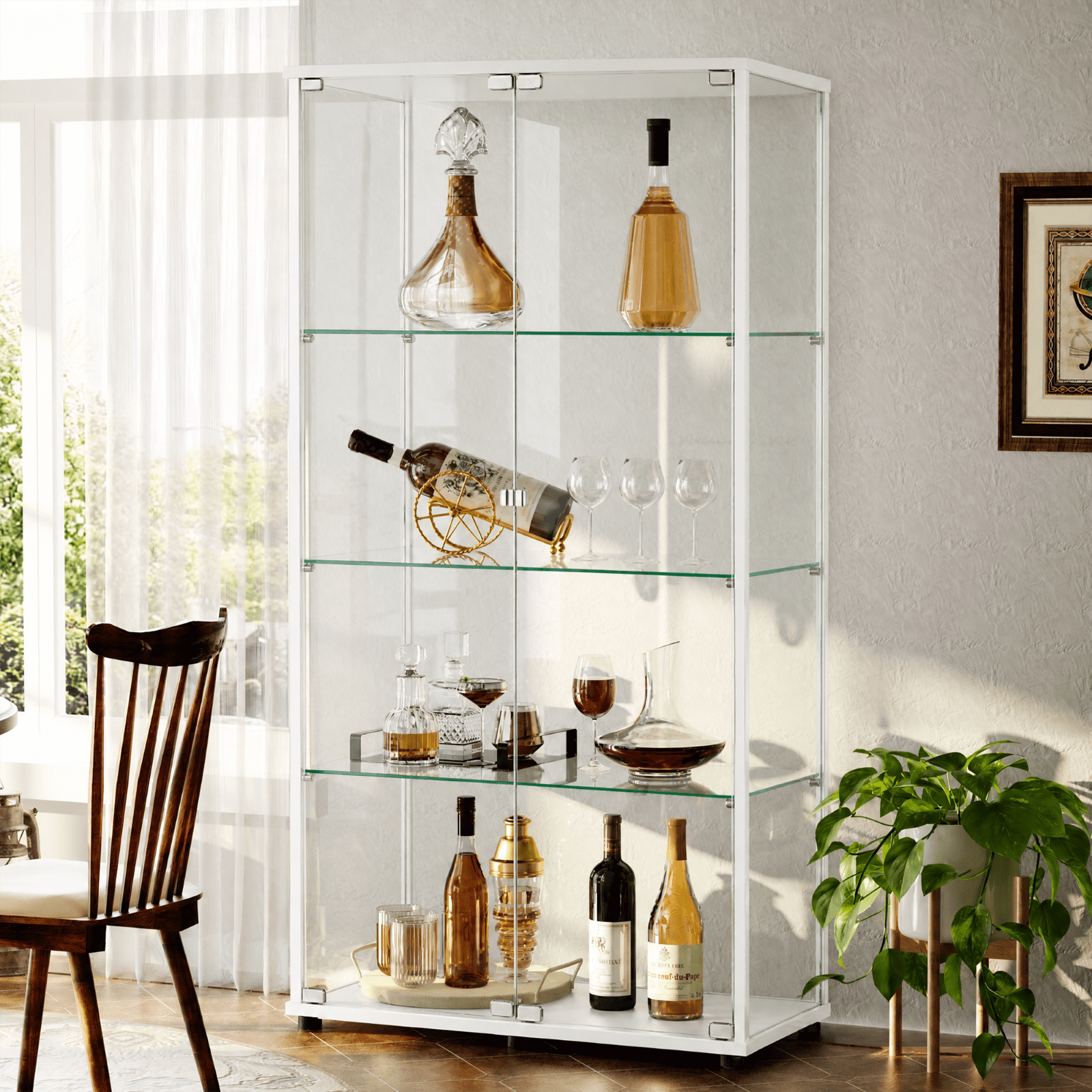 Gleamira 4-Shelf Glass Display Cabinet Freestanding Curio Cabinet with Aluminum Frame Double Glass Doors, White