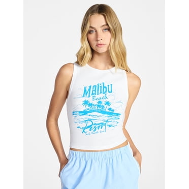 No Boundaries Cotton Ribbed Graphic Tank Top, Women's XXS-XXL