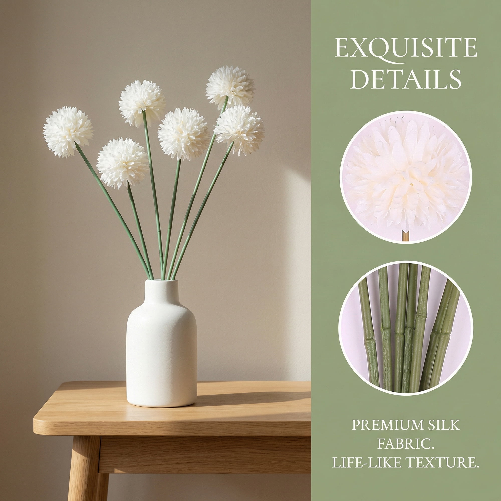 Unique Bargains 12Pcs Artificial Dandelion Flower Silk Pompon Bouquet White Green 11.4in