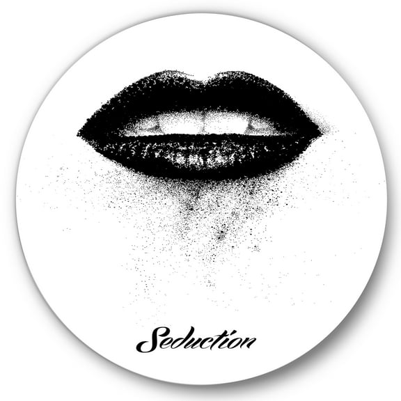 Designart 'Monochrome Black Female Lips' Modern Circle Metal Wall Art 36x36 - Disc of 36