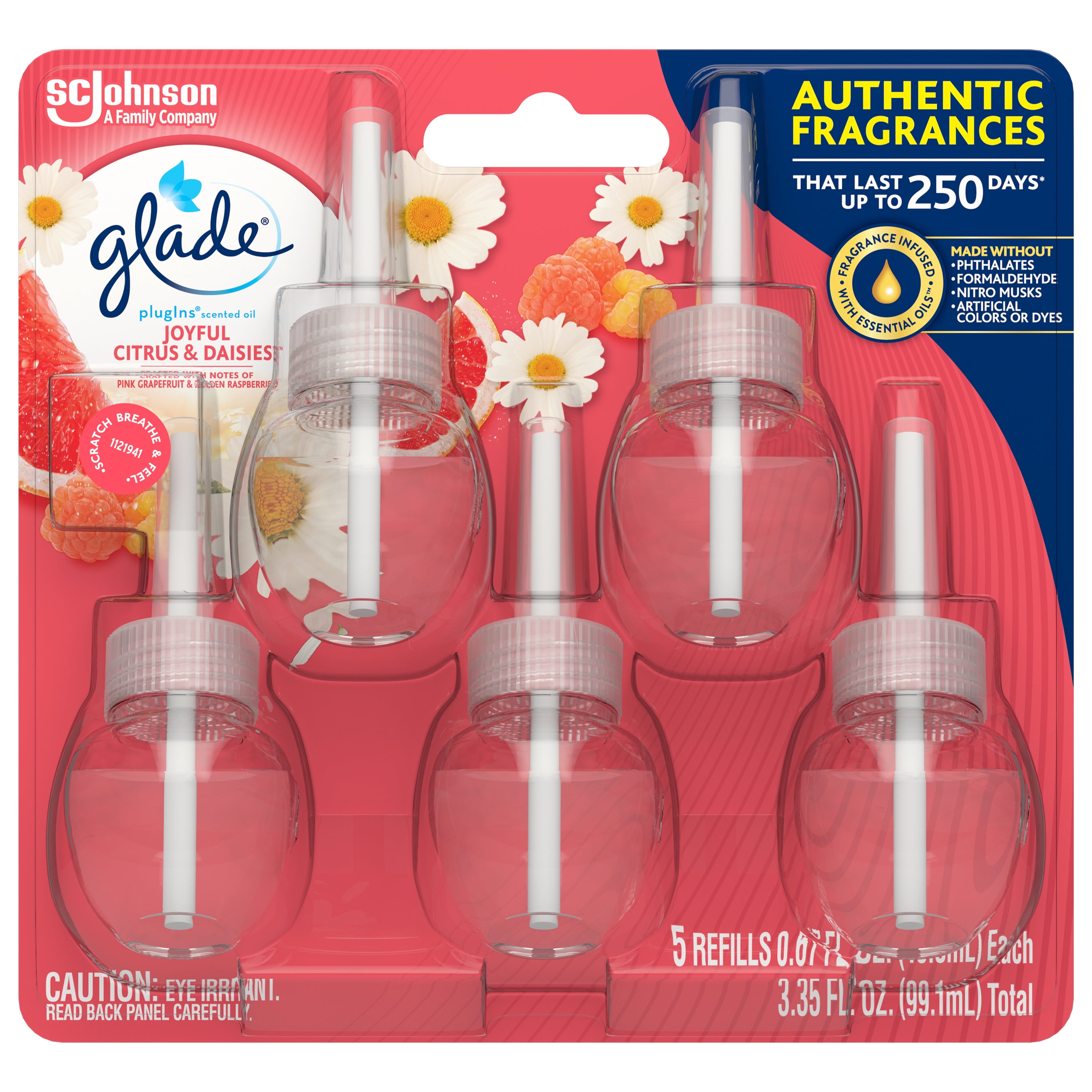 Glade Plugins Scented Oil 5 Refills, Air Freshener, Joyful Citrus & Daisies 5 x 1.34 oz