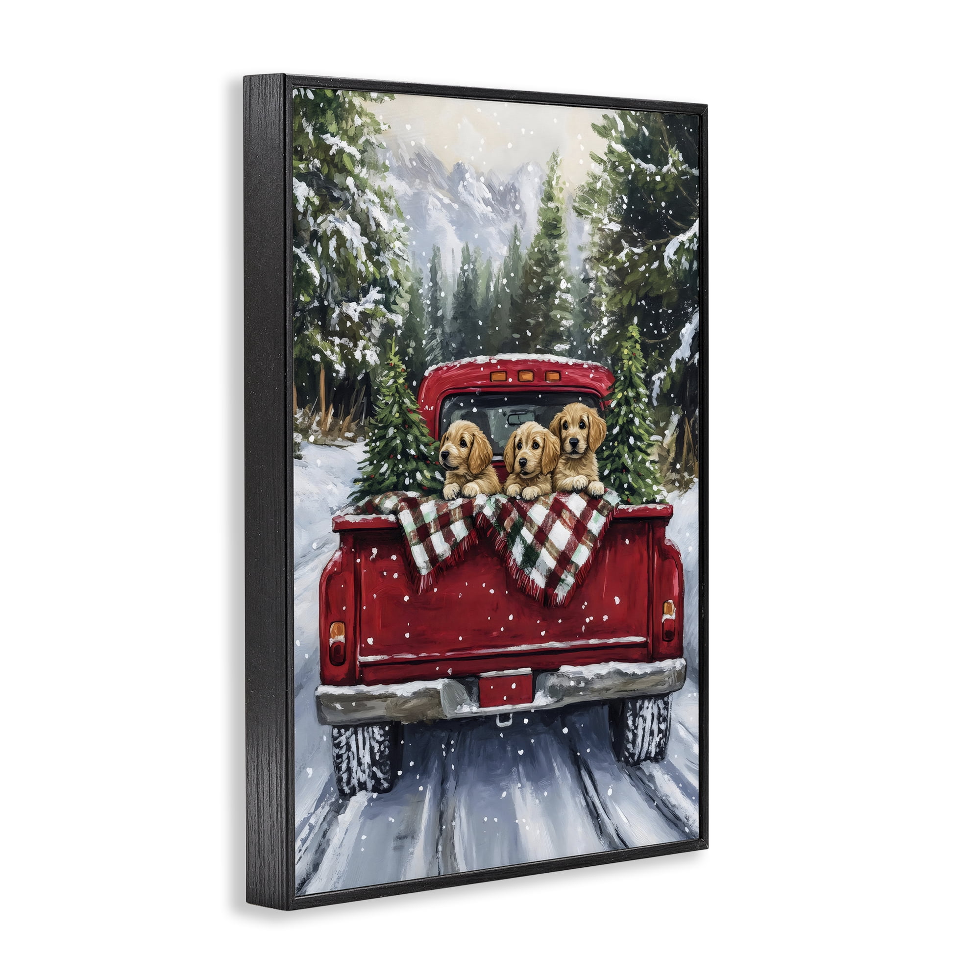 Golden Pups Christmas Truck Black Framed Giclee Art, design by Petal Prints Design