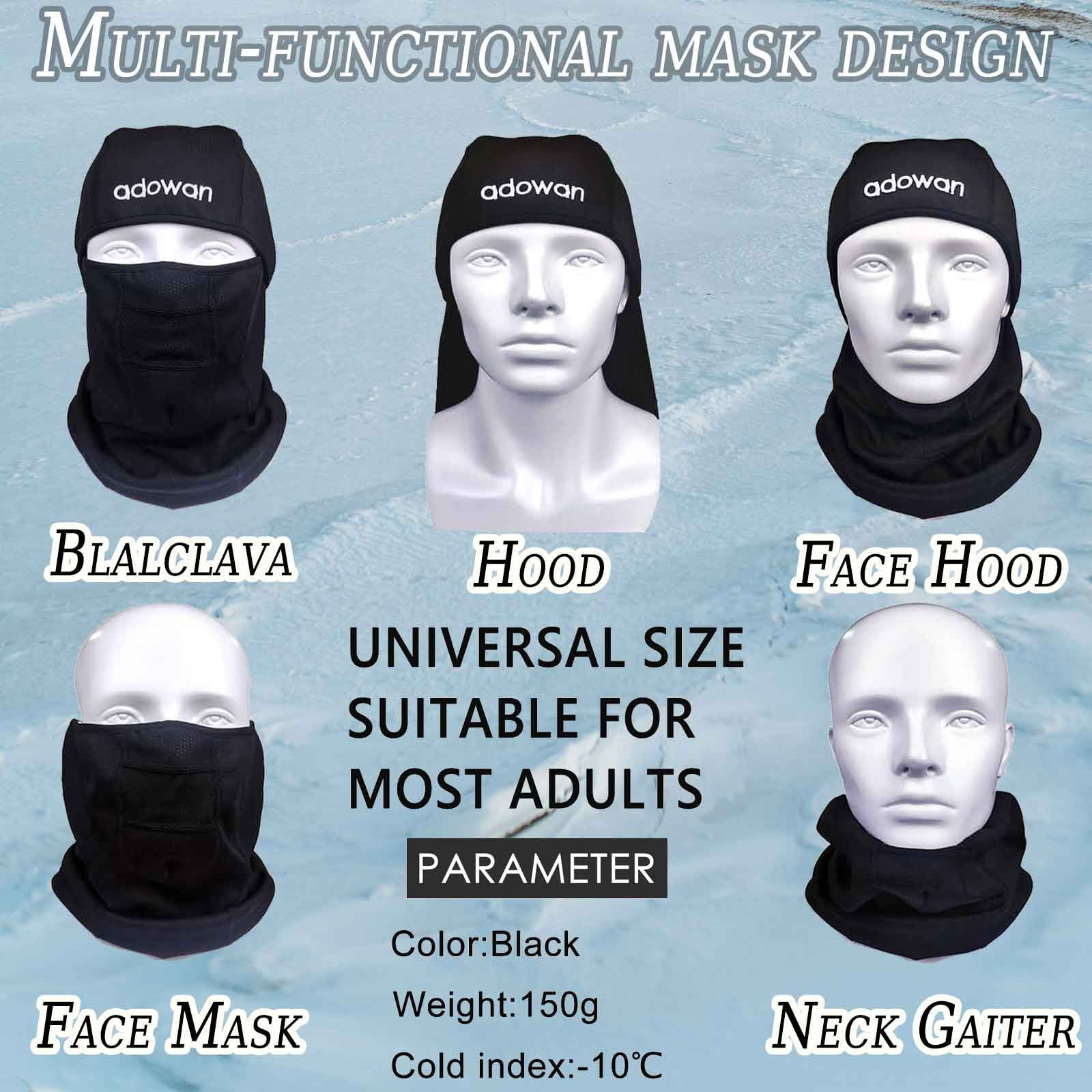 Adowan Winter Balaclava Ski Mask, Windproof Thermal Face Mask for