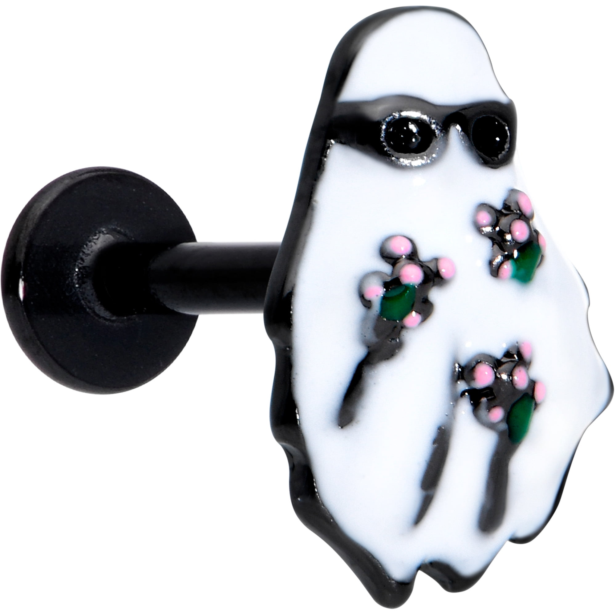 Body Candy Womens 16G Black PVD Stainless Steel Hipster Ghost Labret Monroe Lip Tragus Cartilage Stud 5/16'
